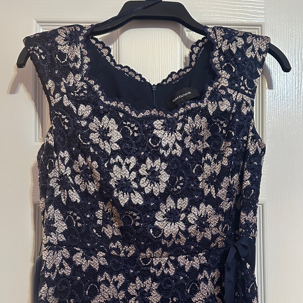 R&M Richards Navy Floral Lace Dress